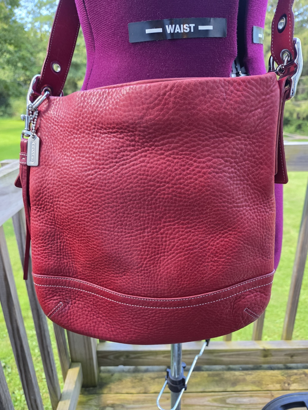 Y2K COACH Legacy Pebbled Leather Red Medium Slim Cross Body Bag